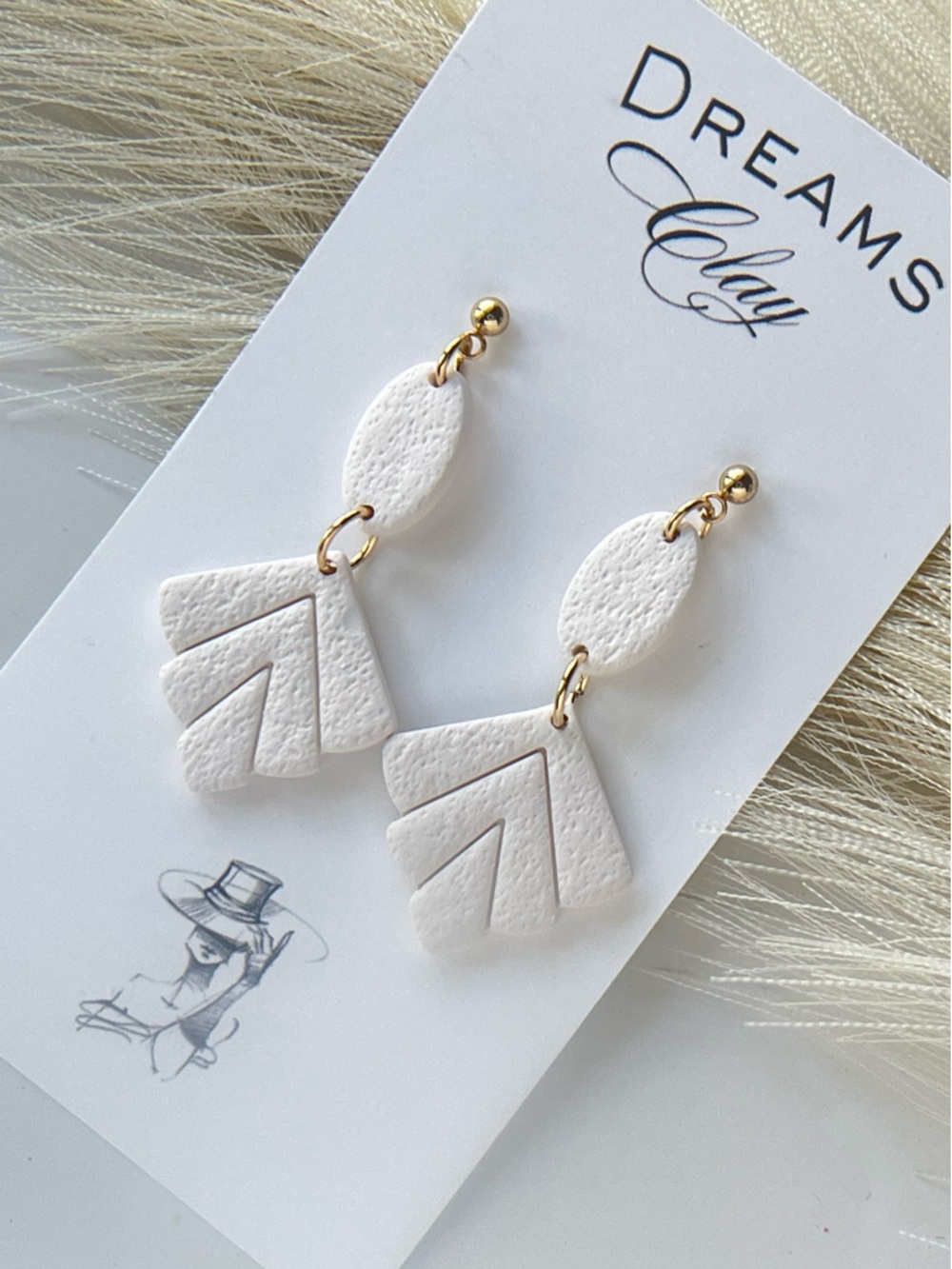 White Textured Drop Earrings
